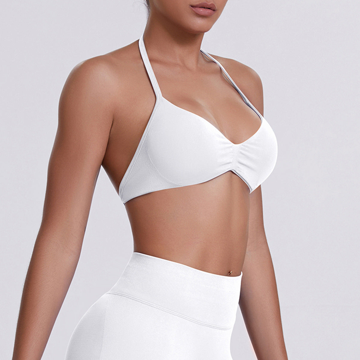 Sport Bra Strappy Bra Top Women High Support Thin Strap Halter Sport Seamless Bras Scrunch Workout Yoga Tank