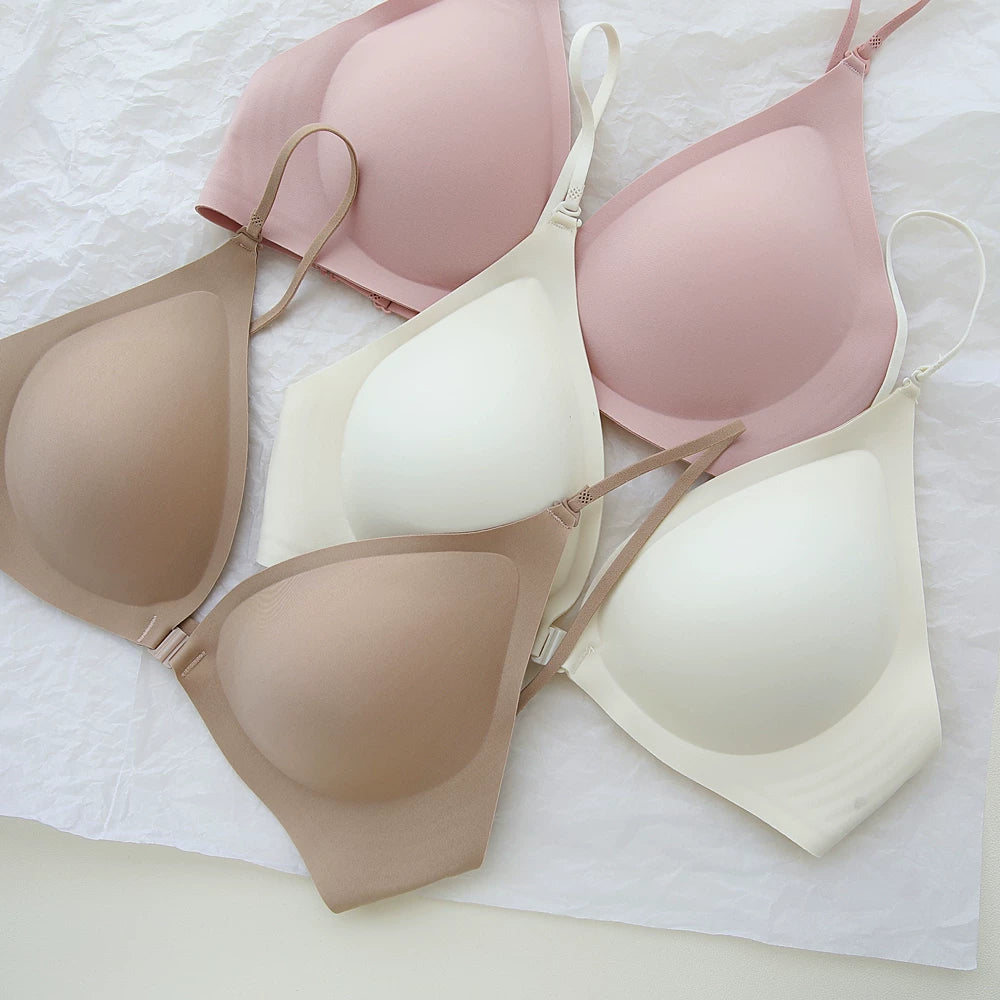 Front-Close Wireless Bra, Large U-Back & One-Strap Design, Seamless Push-Up for Small Bust, Thin Shoulder Straps, Summer Style