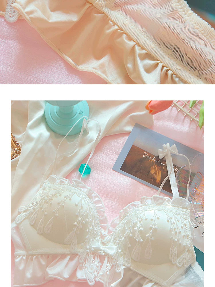 Teenage girl bra sweet cute small breast bras lace tassel princess wind lingerie large size push up women underwear