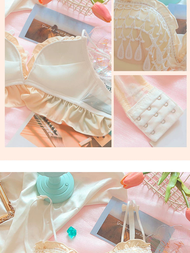 Teenage girl bra sweet cute small breast bras lace tassel princess wind lingerie large size push up women underwear