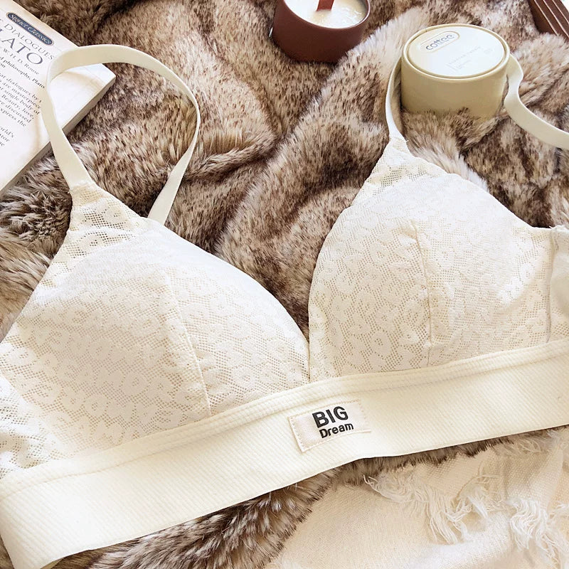 Large underwear letter pattern lingerie simple and comfortable mesh thin bra without steel ring triangle cup girls bras