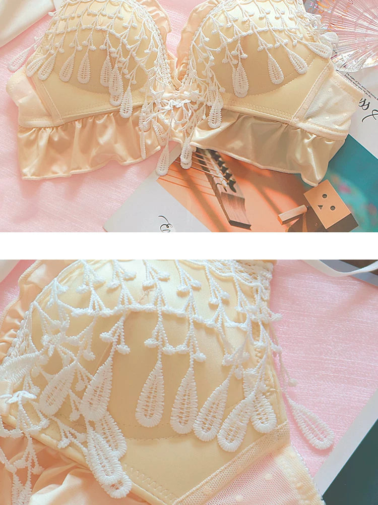 Teenage girl bra sweet cute small breast bras lace tassel princess wind lingerie large size push up women underwear