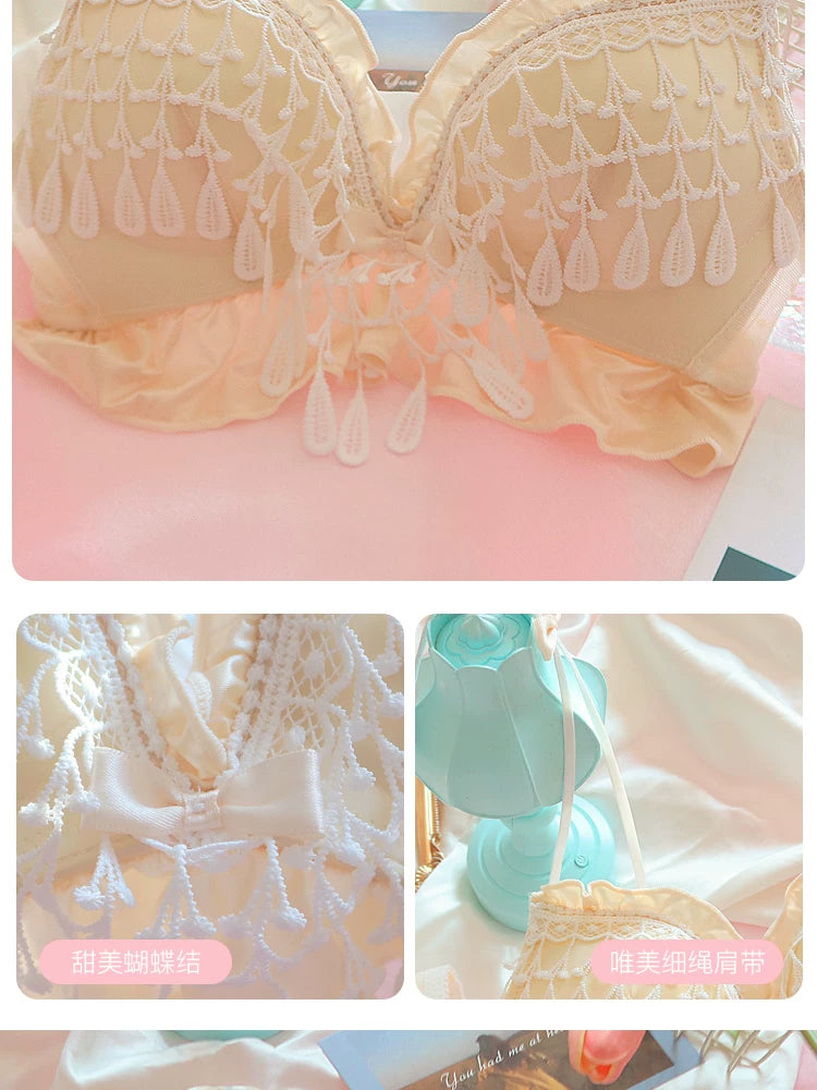Teenage girl bra sweet cute small breast bras lace tassel princess wind lingerie large size push up women underwear
