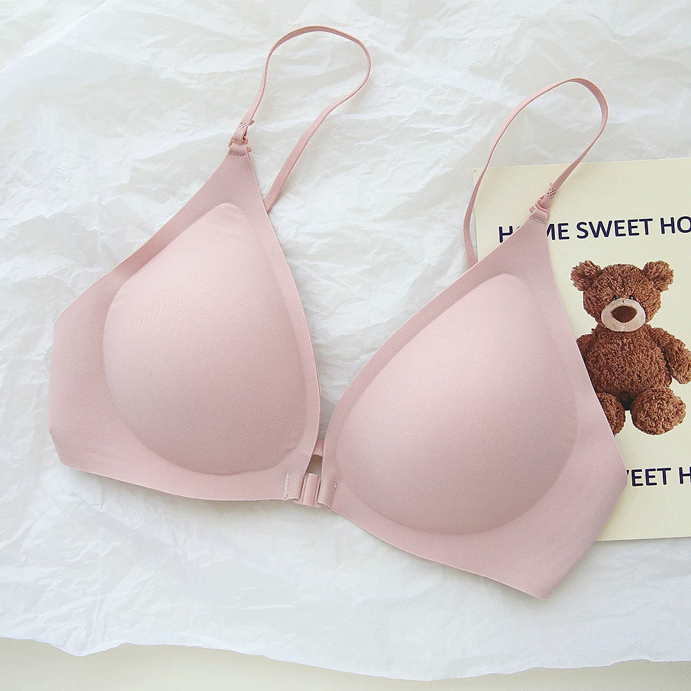 Front-Close Wireless Bra, Large U-Back & One-Strap Design, Seamless Push-Up for Small Bust, Thin Shoulder Straps, Summer Style