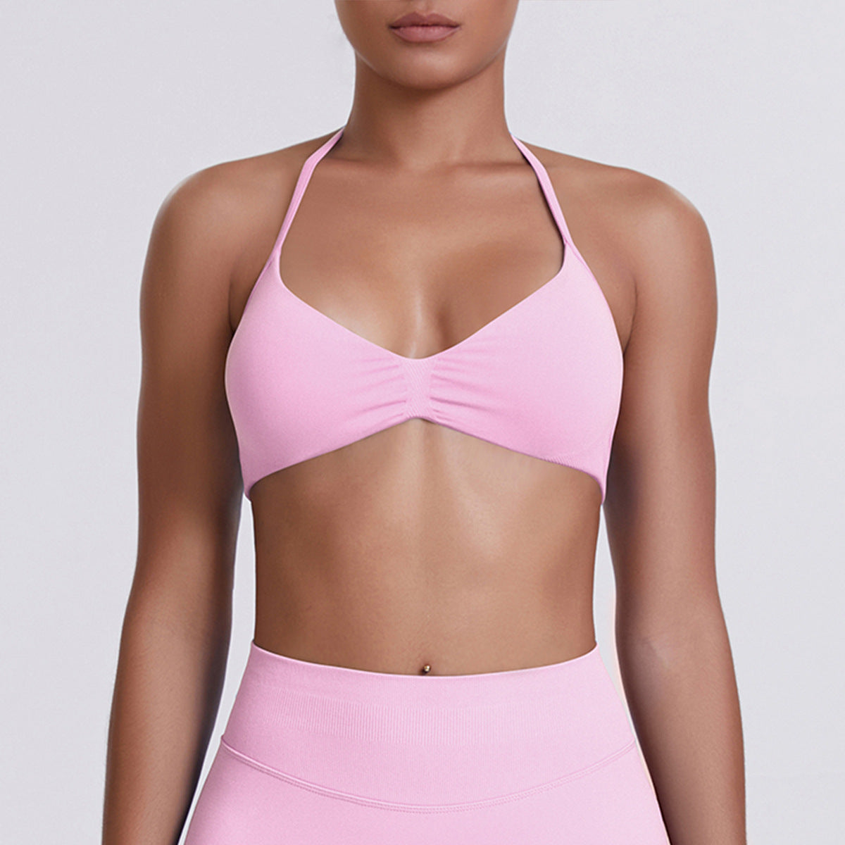 Sport Bra Strappy Bra Top Women High Support Thin Strap Halter Sport Seamless Bras Scrunch Workout Yoga Tank