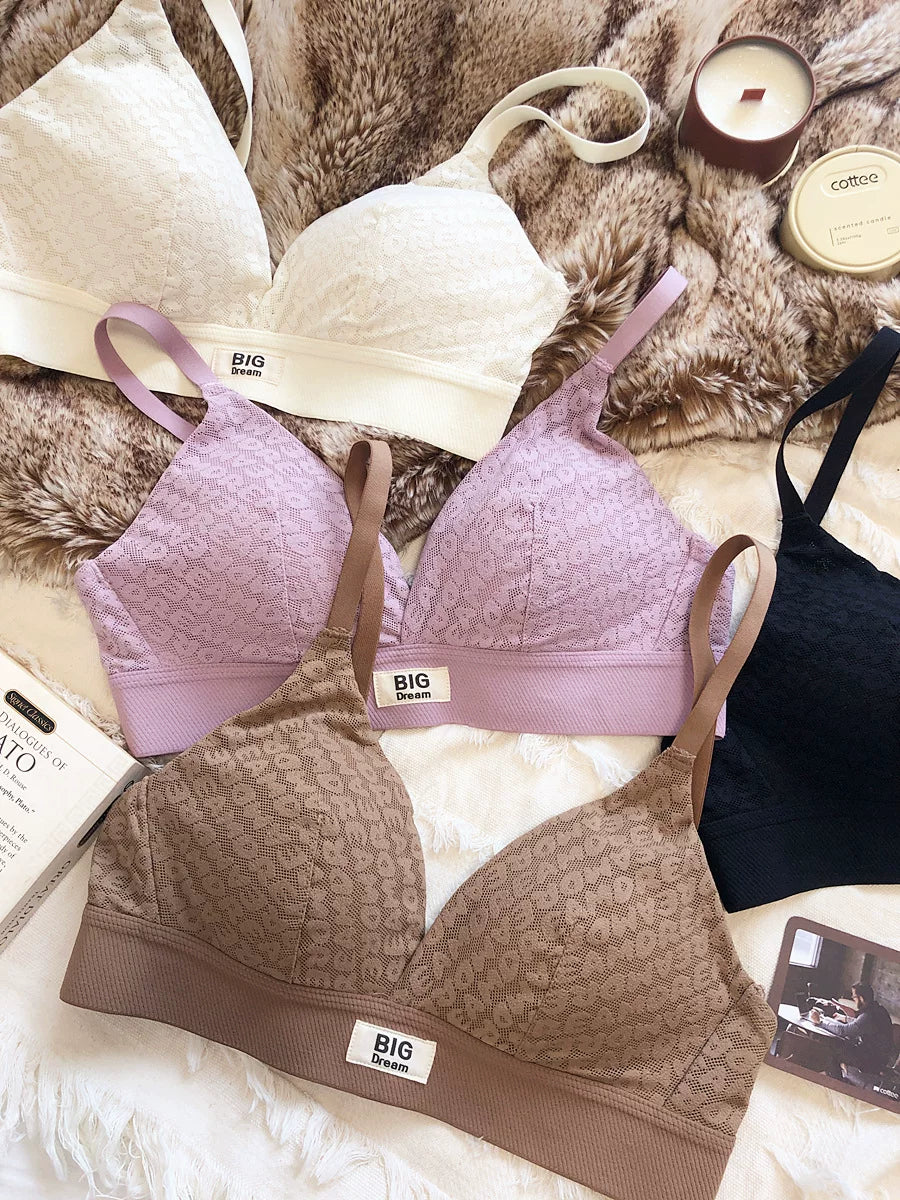 Large underwear letter pattern lingerie simple and comfortable mesh thin bra without steel ring triangle cup girls bras