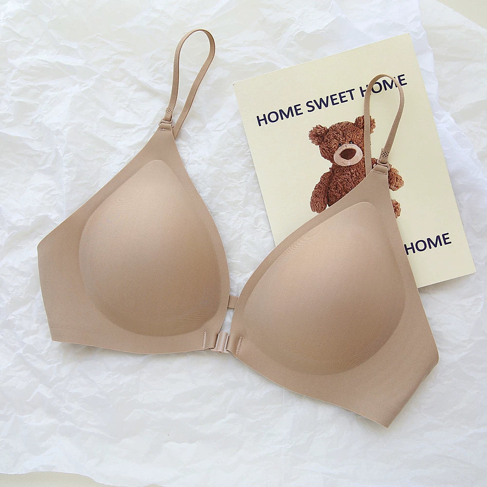 Front-Close Wireless Bra, Large U-Back & One-Strap Design, Seamless Push-Up for Small Bust, Thin Shoulder Straps, Summer Style