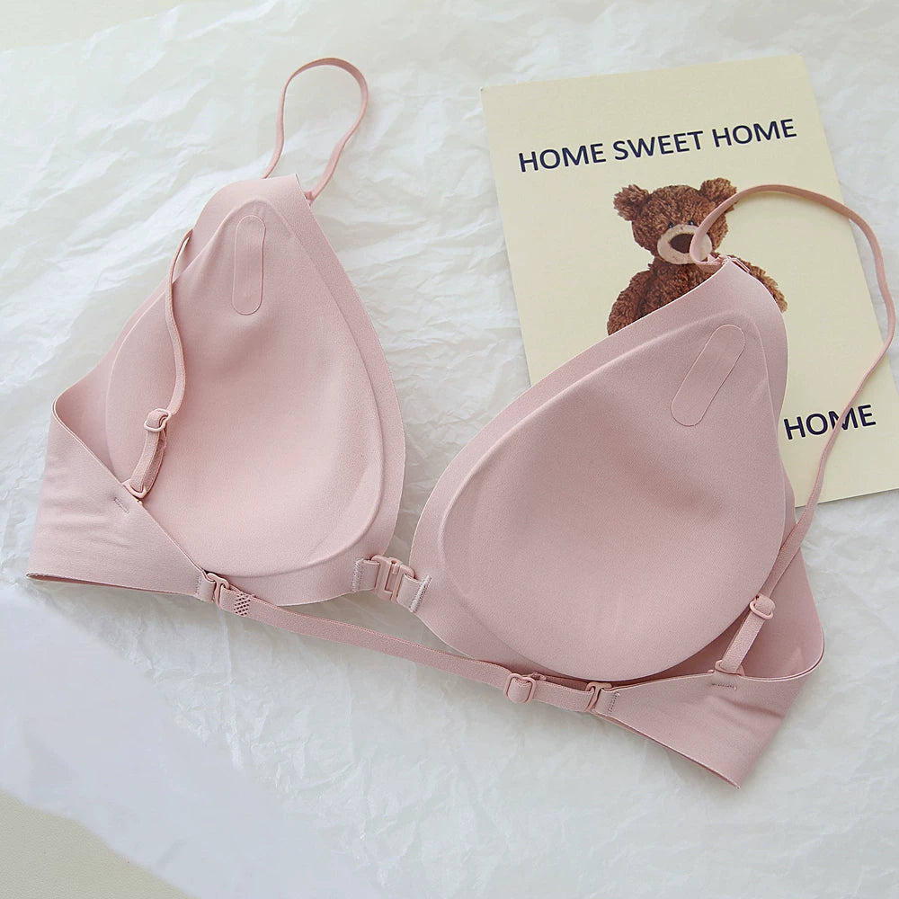 Front-Close Wireless Bra, Large U-Back & One-Strap Design, Seamless Push-Up for Small Bust, Thin Shoulder Straps, Summer Style