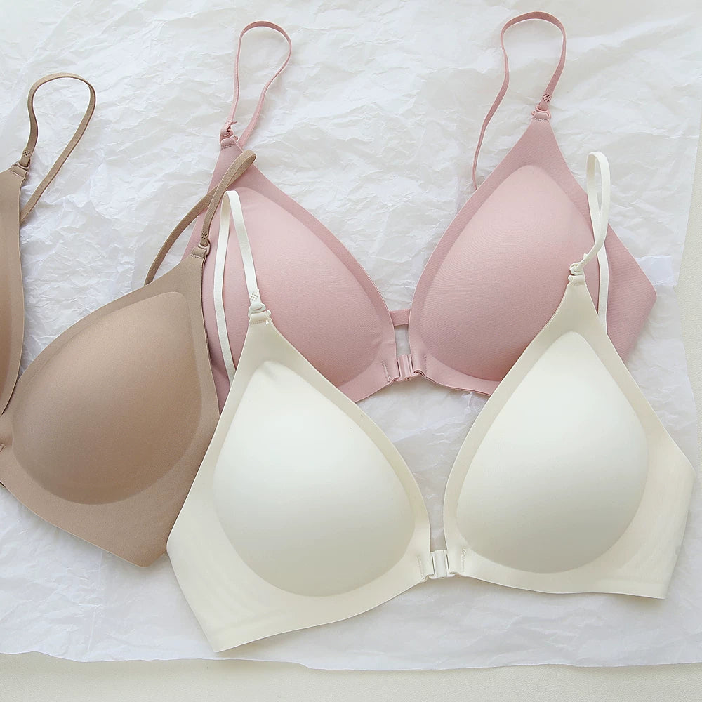 Front-Close Wireless Bra, Large U-Back & One-Strap Design, Seamless Push-Up for Small Bust, Thin Shoulder Straps, Summer Style