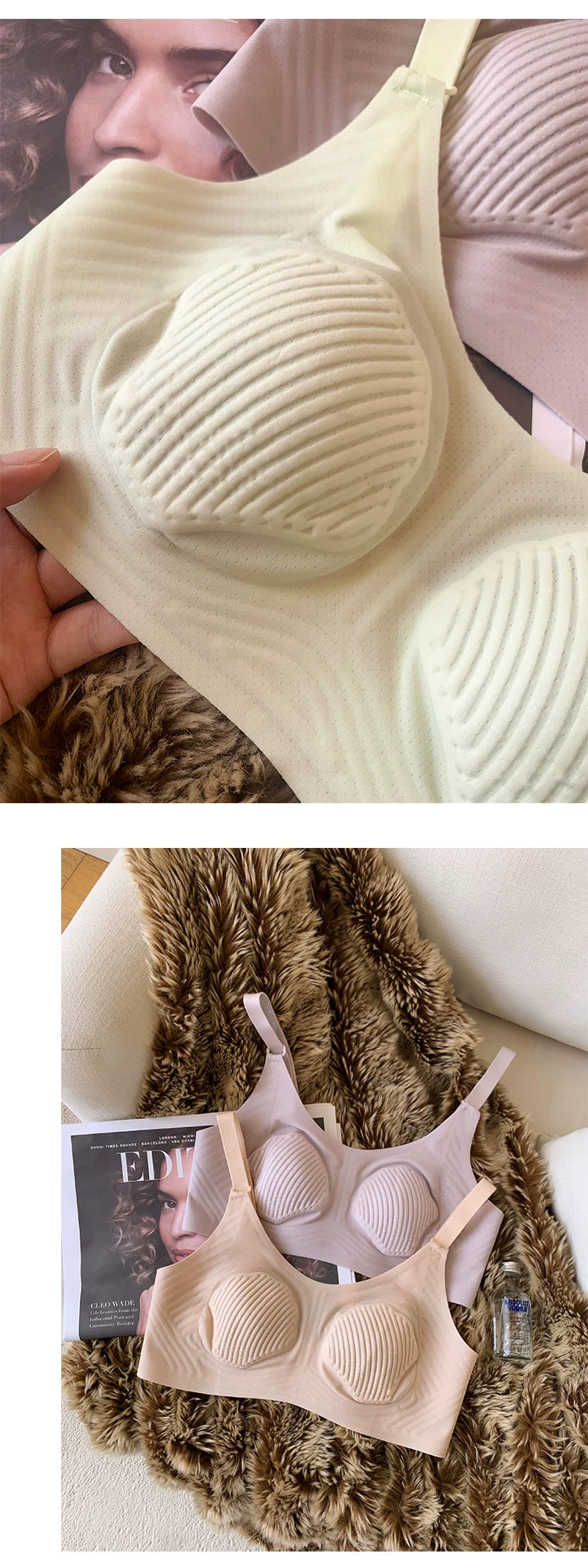 3D non-marking soft lingerie nude cool feeling underwear female large size collect side breasts without steel ring thin bra