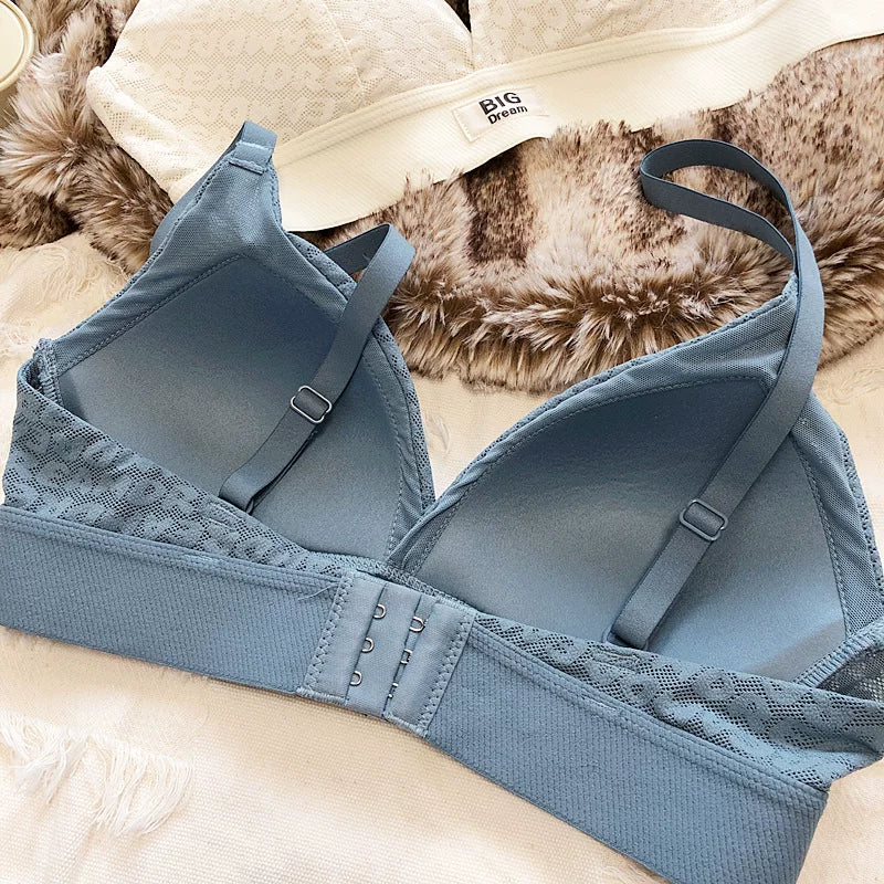 Large underwear letter pattern lingerie simple and comfortable mesh thin bra without steel ring triangle cup girls bras