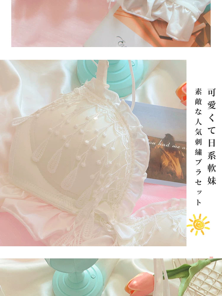 Teenage girl bra sweet cute small breast bras lace tassel princess wind lingerie large size push up women underwear