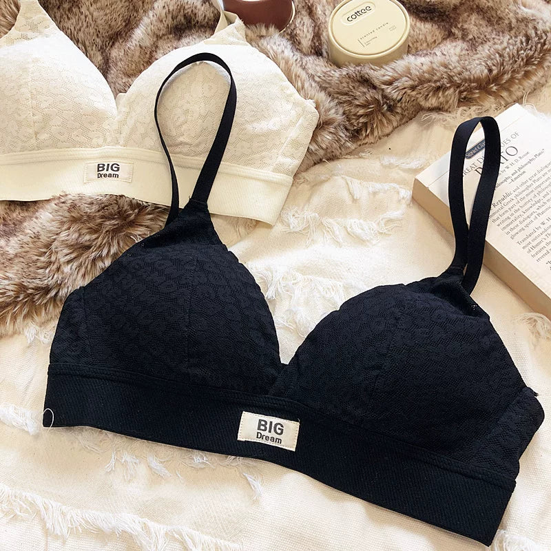 Large underwear letter pattern lingerie simple and comfortable mesh thin bra without steel ring triangle cup girls bras