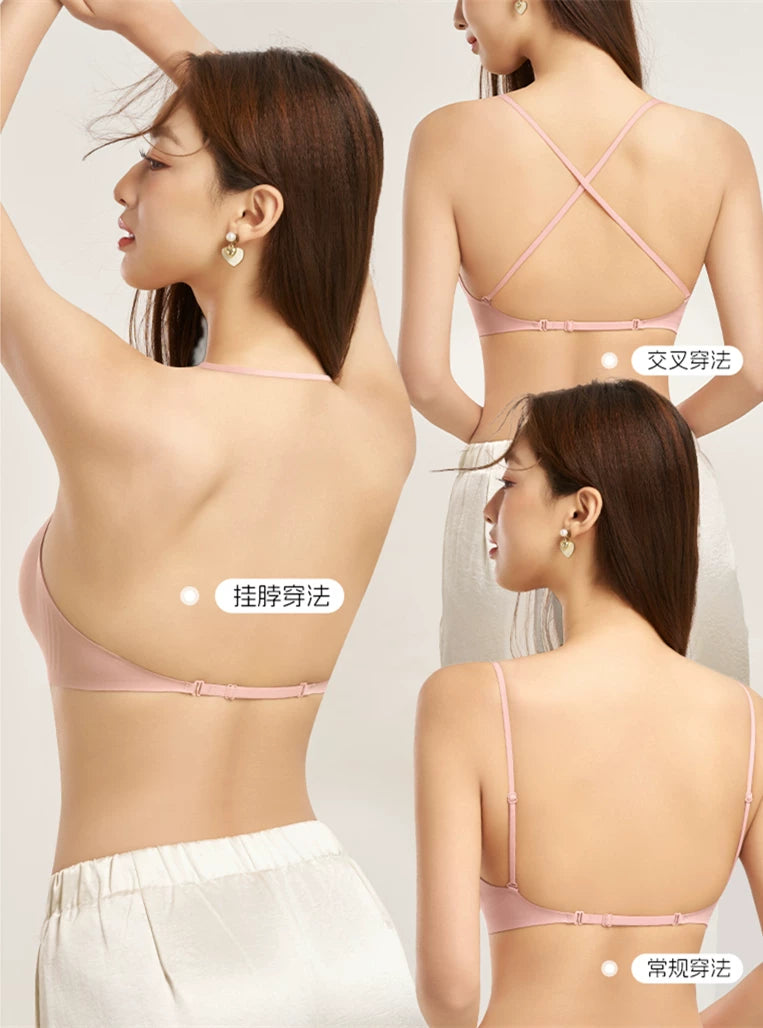 Front-Close Wireless Bra, Large U-Back & One-Strap Design, Seamless Push-Up for Small Bust, Thin Shoulder Straps, Summer Style