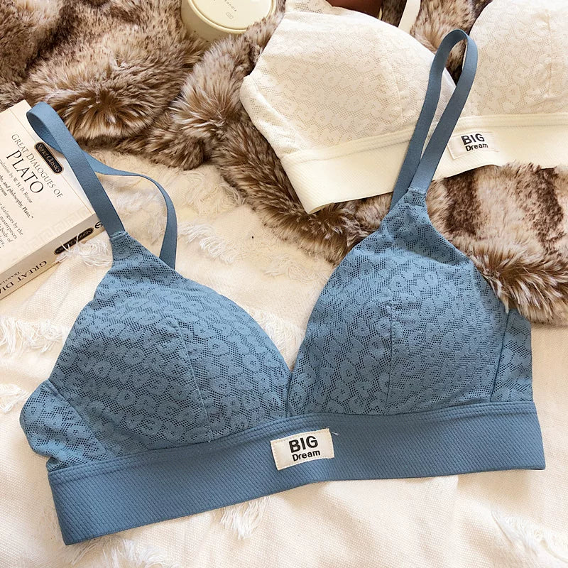 Large underwear letter pattern lingerie simple and comfortable mesh thin bra without steel ring triangle cup girls bras