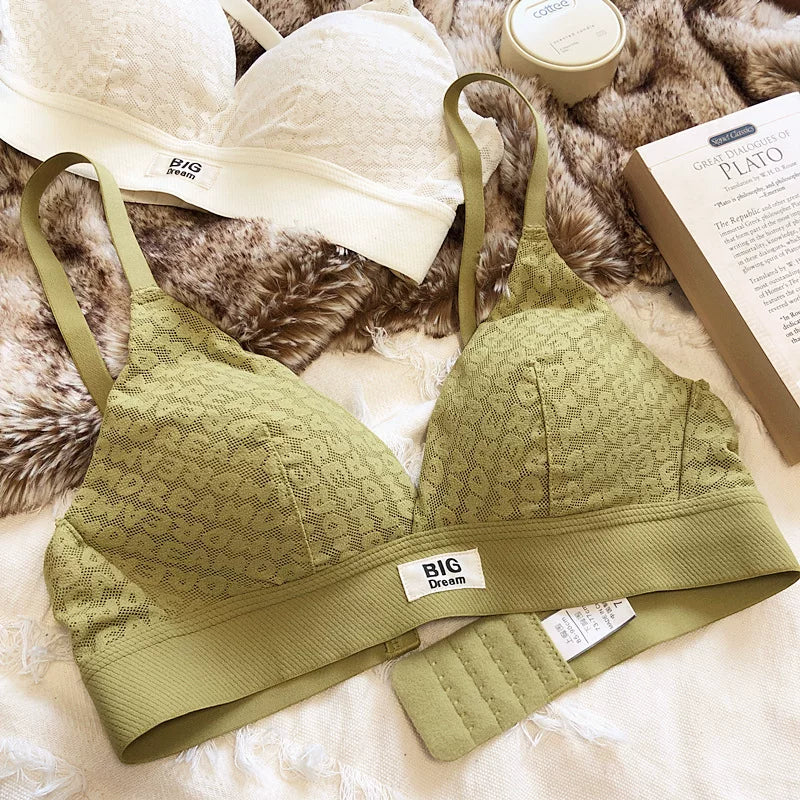 Large underwear letter pattern lingerie simple and comfortable mesh thin bra without steel ring triangle cup girls bras