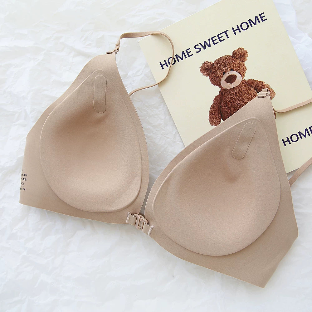 Front-Close Wireless Bra, Large U-Back & One-Strap Design, Seamless Push-Up for Small Bust, Thin Shoulder Straps, Summer Style