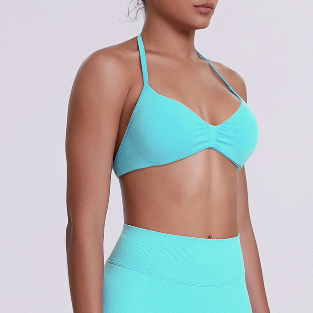 Sport Bra Strappy Bra Top Women High Support Thin Strap Halter Sport Seamless Bras Scrunch Workout Yoga Tank