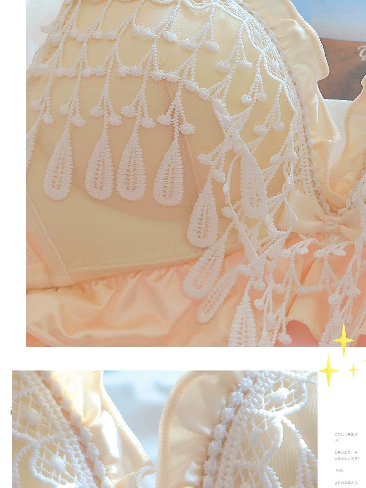 Teenage girl bra sweet cute small breast bras lace tassel princess wind lingerie large size push up women underwear
