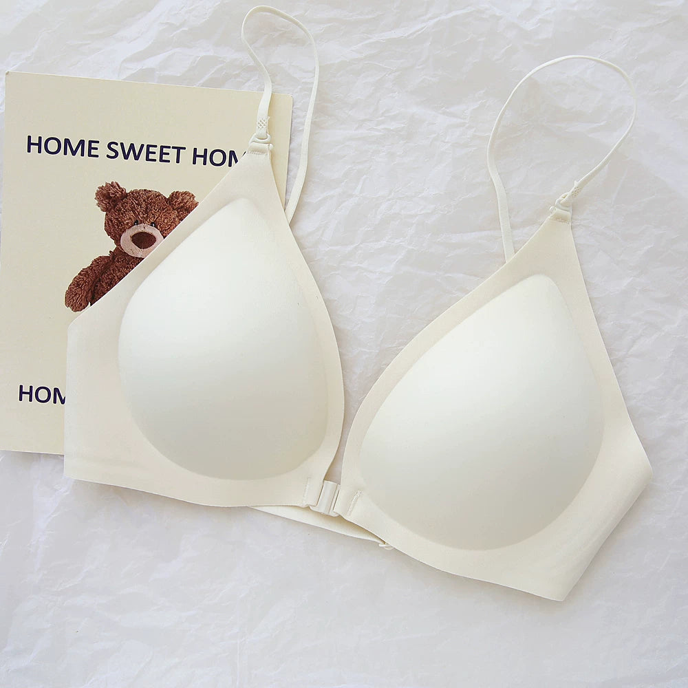Front-Close Wireless Bra, Large U-Back & One-Strap Design, Seamless Push-Up for Small Bust, Thin Shoulder Straps, Summer Style