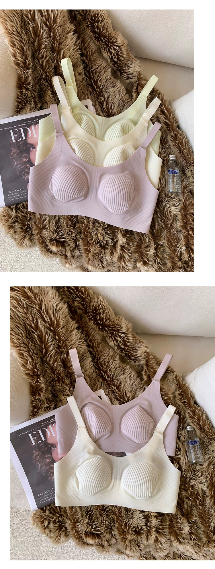 3D non-marking soft lingerie nude cool feeling underwear female large size collect side breasts without steel ring thin bra