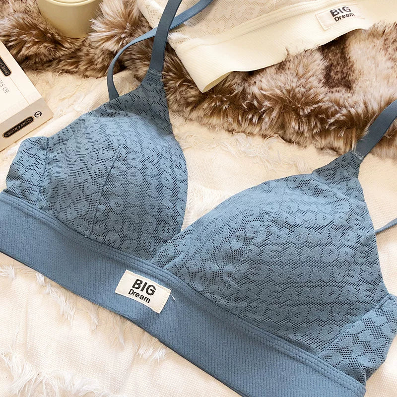 Large underwear letter pattern lingerie simple and comfortable mesh thin bra without steel ring triangle cup girls bras