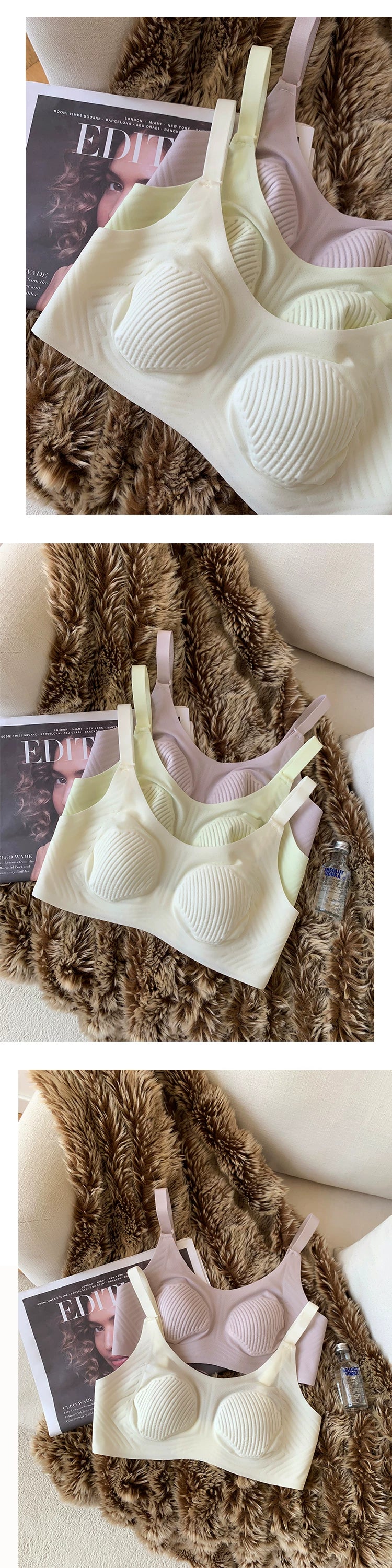 3D non-marking soft lingerie nude cool feeling underwear female large size collect side breasts without steel ring thin bra