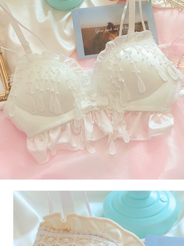Teenage girl bra sweet cute small breast bras lace tassel princess wind lingerie large size push up women underwear