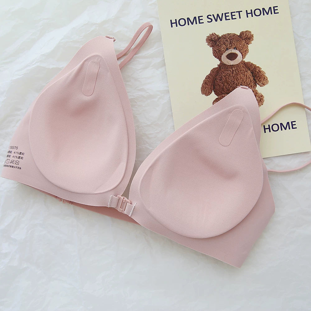 Front-Close Wireless Bra, Large U-Back & One-Strap Design, Seamless Push-Up for Small Bust, Thin Shoulder Straps, Summer Style