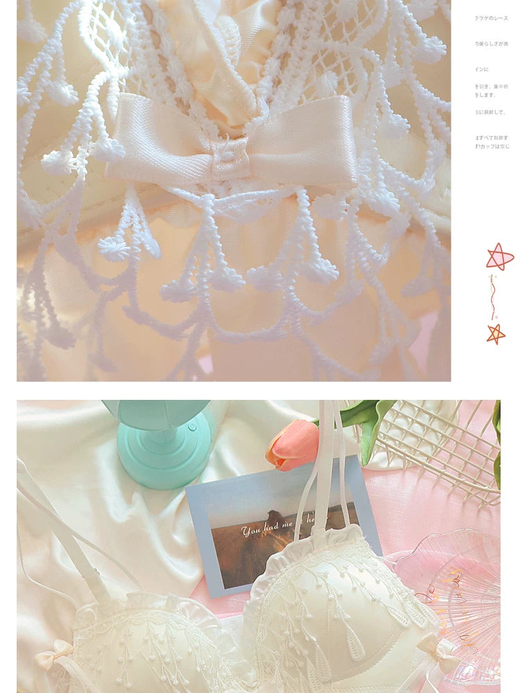 Teenage girl bra sweet cute small breast bras lace tassel princess wind lingerie large size push up women underwear