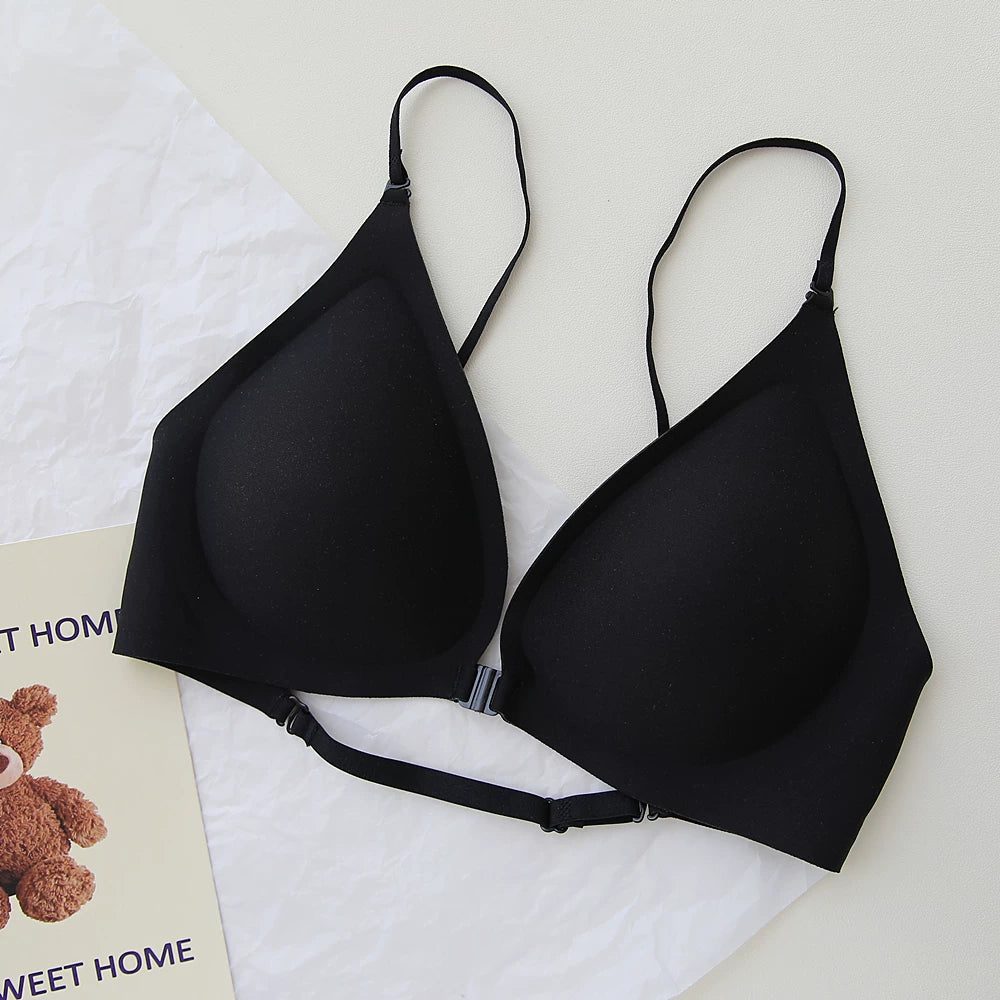 Front-Close Wireless Bra, Large U-Back & One-Strap Design, Seamless Push-Up for Small Bust, Thin Shoulder Straps, Summer Style