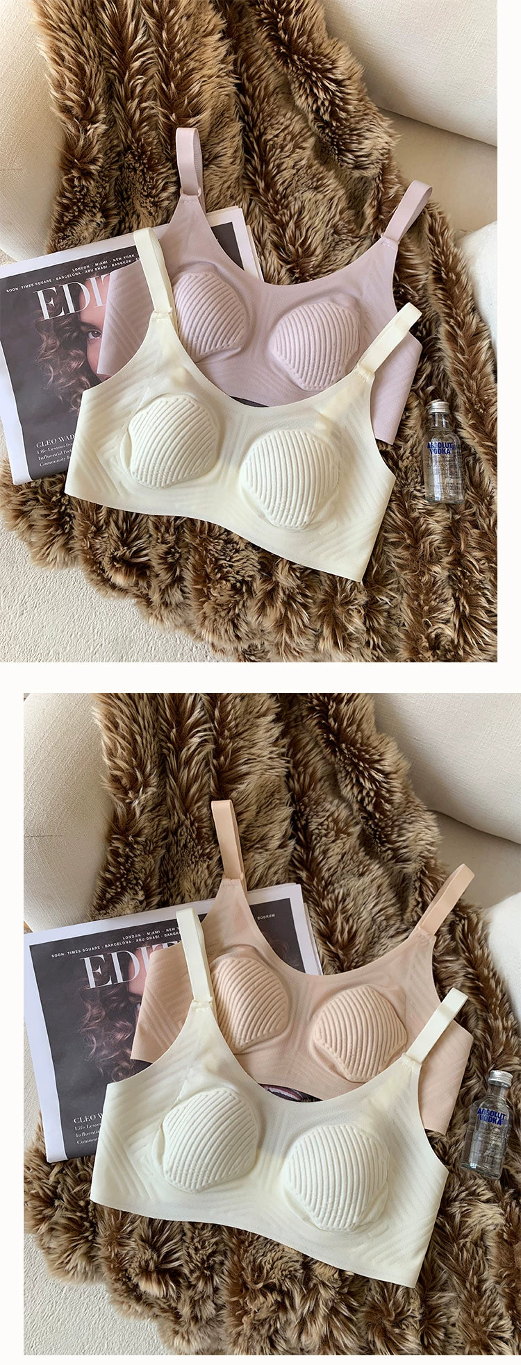 3D non-marking soft lingerie nude cool feeling underwear female large size collect side breasts without steel ring thin bra