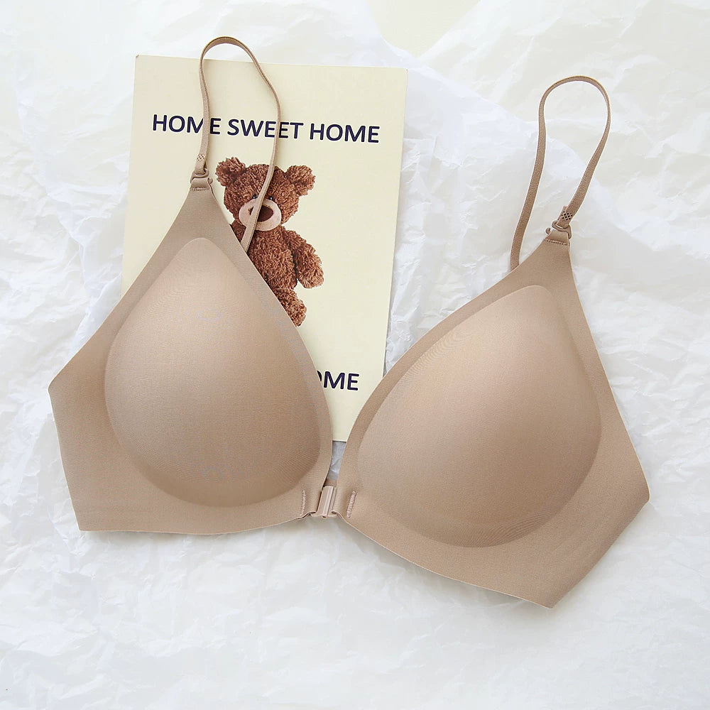 Front-Close Wireless Bra, Large U-Back & One-Strap Design, Seamless Push-Up for Small Bust, Thin Shoulder Straps, Summer Style