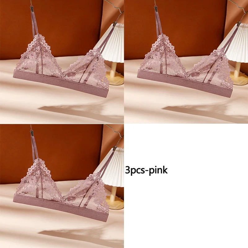 3PCS Women's Seductive Comfort Bralettes Unlined Lace Bra