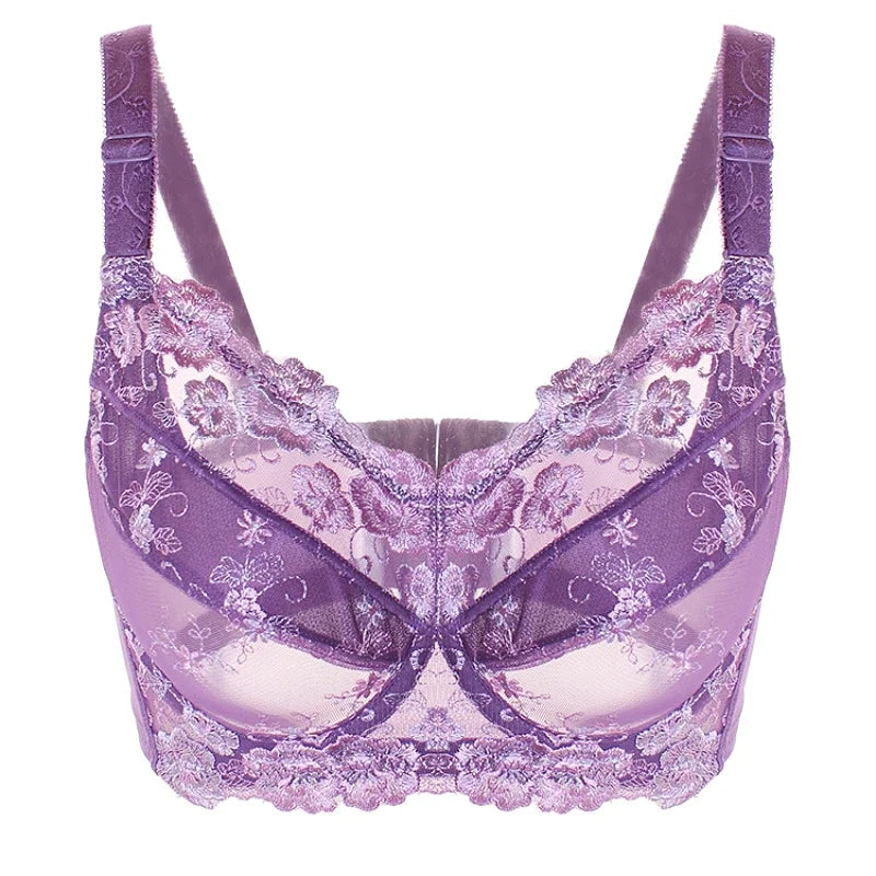 Full Coverage Plus Size Women Sexy Lace Bra Underwire Embroidery Brassiere 75 80 85 90 95 100 105 110 B C D E F G H