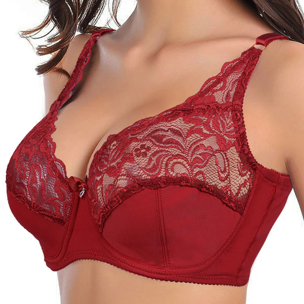 BCHRAYIUP Women's Underwired Non Padded Bra Sexy Sheer Lace Plunge Soft Cups Comfort Bra 34 36 38 40 42 44 B C D E