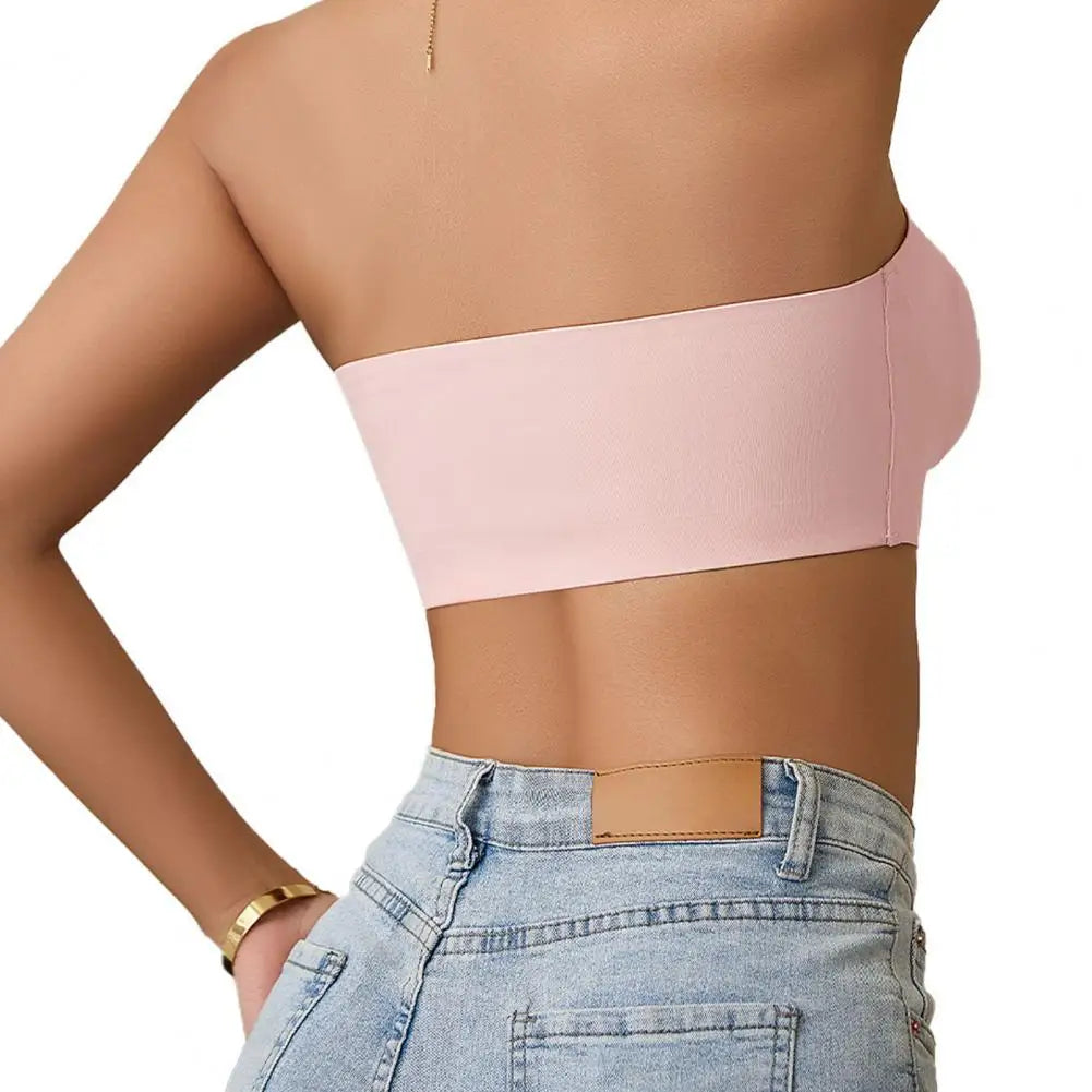 FrontWomens Strapless Bra Bandeau Closure Strapless Bra for Women Non-Slip Wireless Bandeau Bra Seamless Padded Tube Top