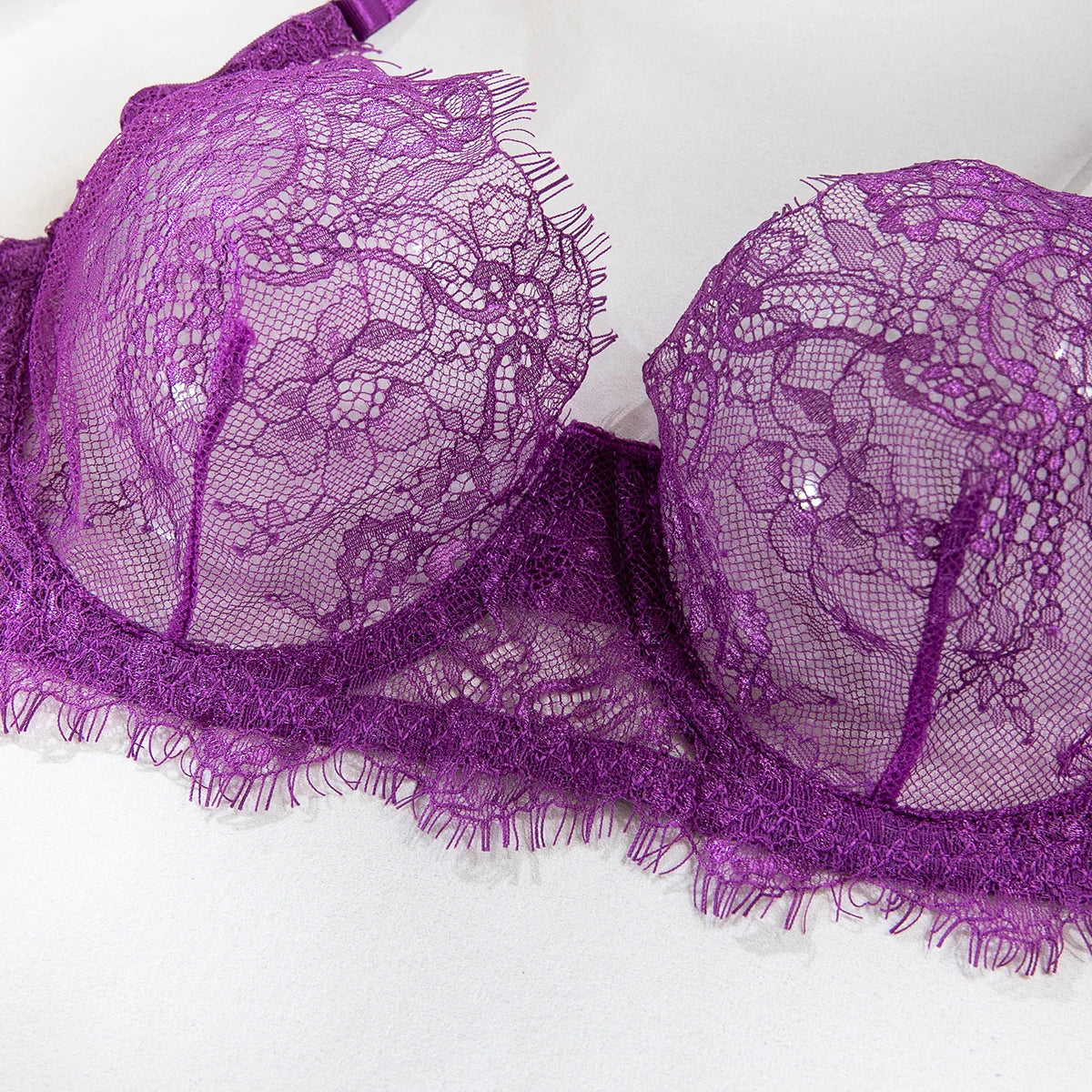 Erotic Lingerie Bra and Panties Set Basic Sexy Sheer Lace Eyelash Unline One Layer Lace Lingerie Women Underwear Intimate