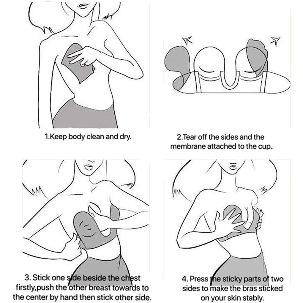 Strapless U Shaped Invisible Adhesive Plunge Silicone Bra Reusable Strapless Backless Breast Lifting Push Up Dress Underwear