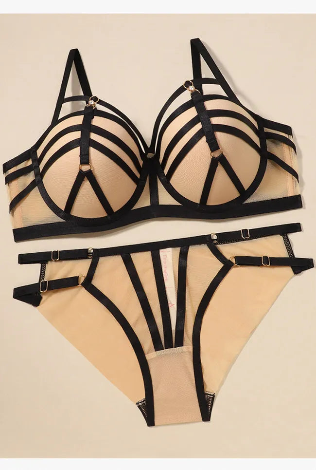 Sexy French Lace Balconette Bra Set Strappy Back for Small Bust Soft Underwire Demi Cup Natural Lift Anti Sag Party Heavy Duty