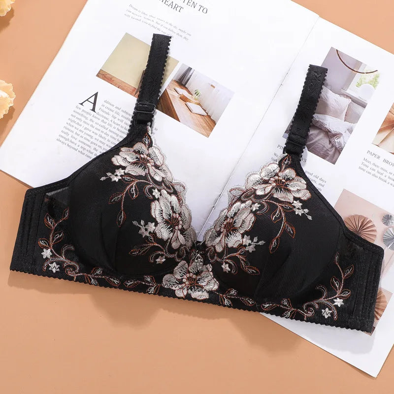 Bralette Push Up Bras for Women Underwear Vintage Floral Print Adjustable Sexy Lingerie Brasieres Para Mujer Sutian Feminino