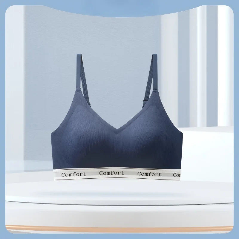 1 Piece, All-Season High-Quality Fashionable Sports Bra with Adjustable Thin Straps, Large U-Shaped Back, Seamless, Wireless, Lightweight, Skin-Friendly, Soft, Breathable, Comfortable, Supportive, Ribbed Fabric with Lettered
