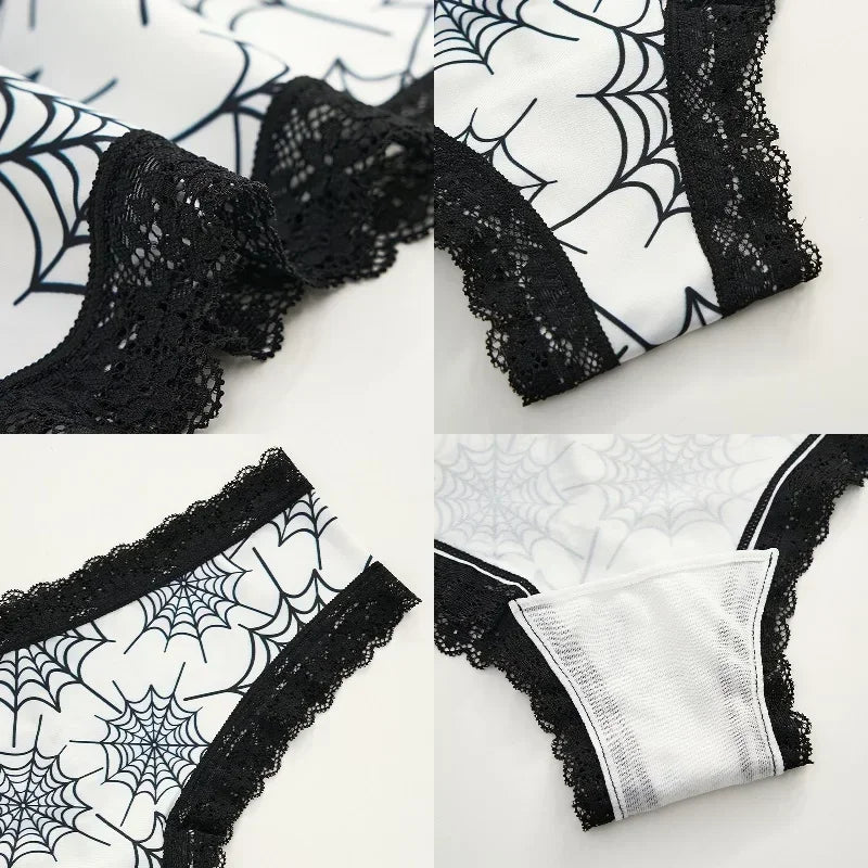 2Pc Set Lingerie Woman Sexy Underwear Lace Female Underwear Ghost Bat Butterfly Gothic Style Breathable Panties For Women