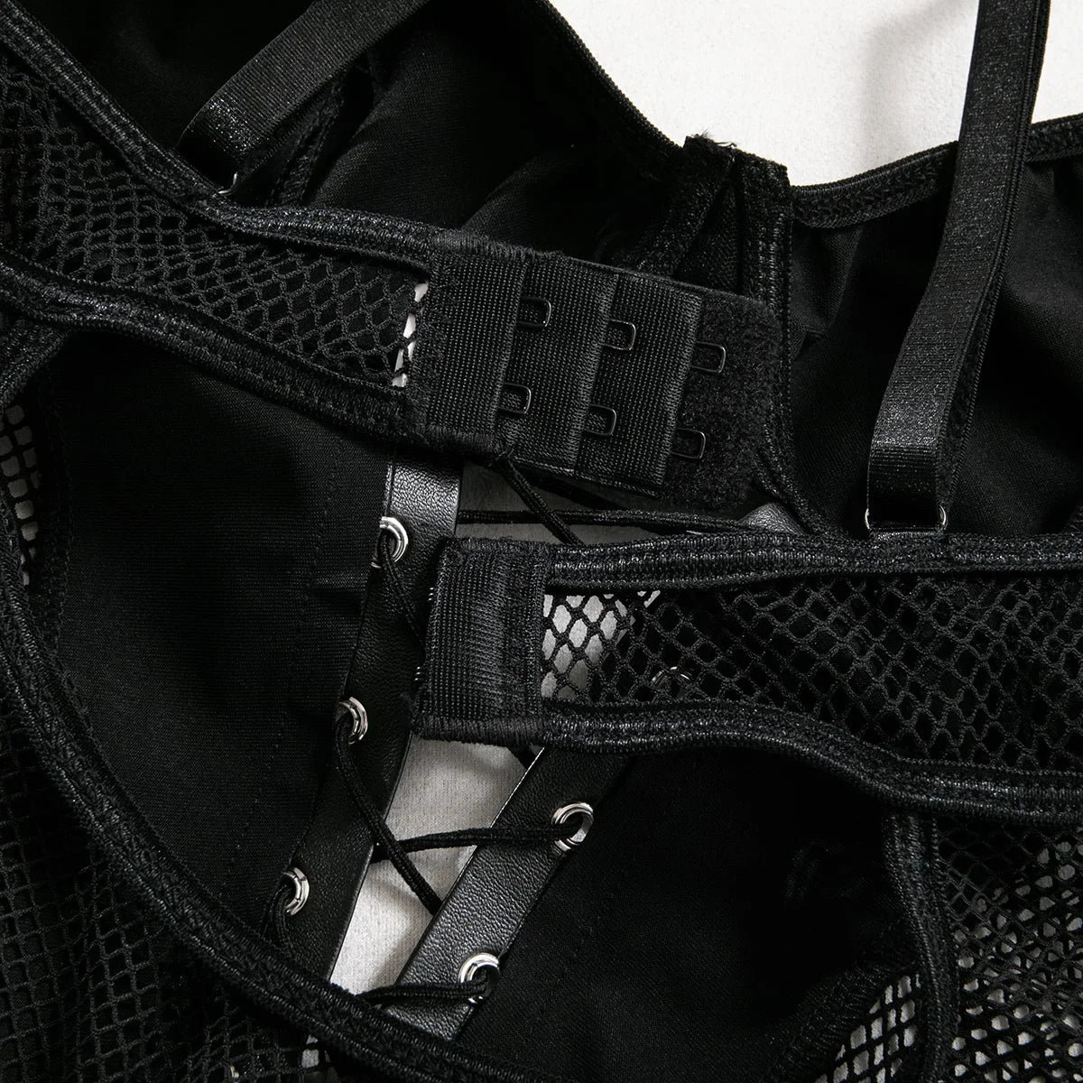 Latex Bodysuit Sexy Lace Up Hollow Tops Black Patchwork Fetish PU Body Sissy Leather Crotchless Tight sexy lingerie costume
