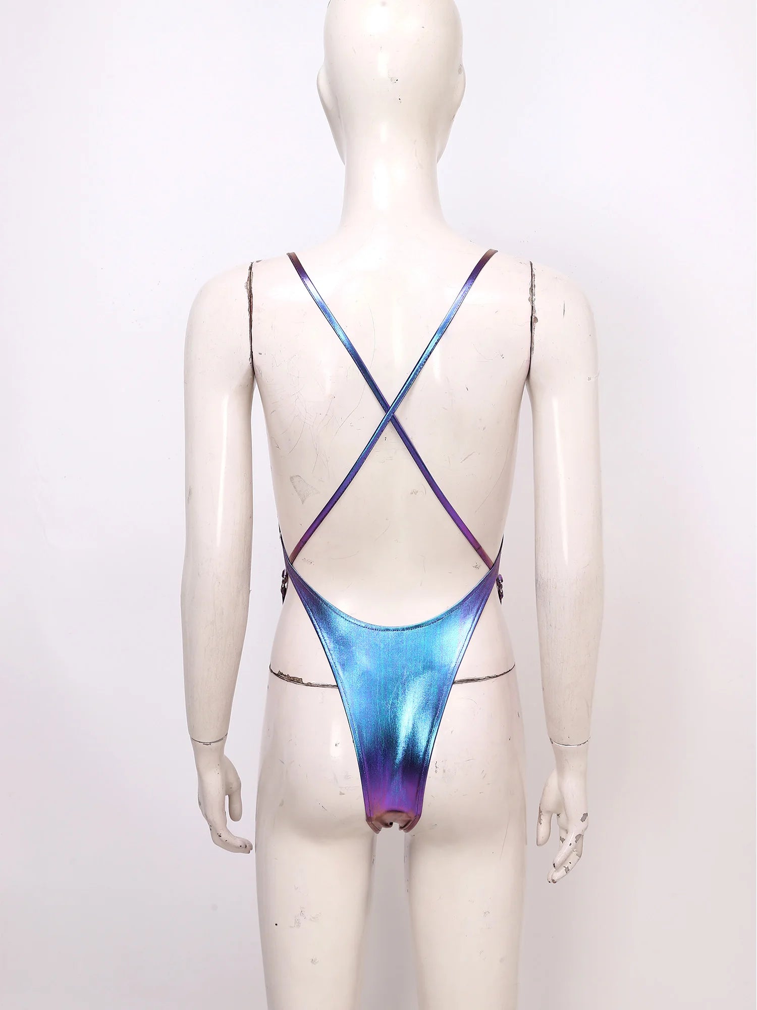 Women One-piece Swimsuit Metallic Shiny Backless Cutout Bodysuit Micro Bikini Swimwear Bathing Suit for Beach Pool Nightclub