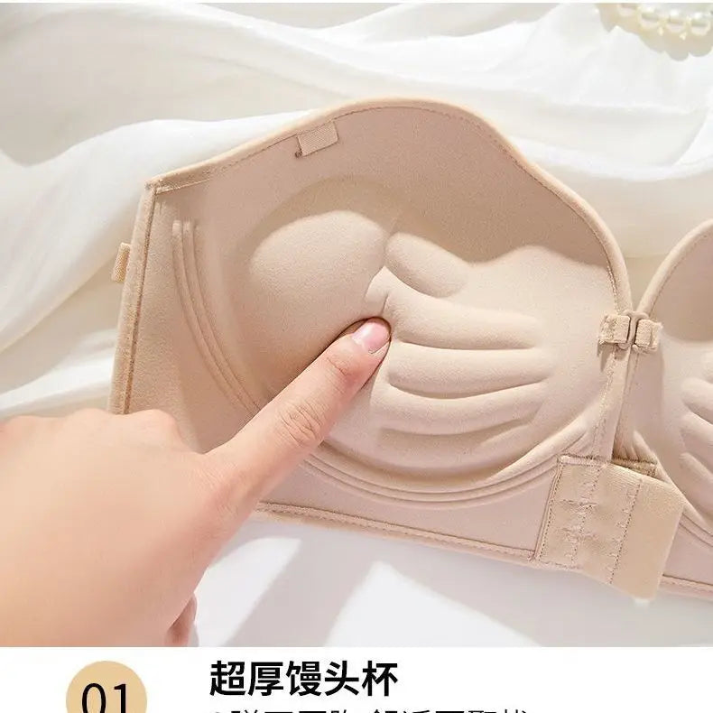 Strapless Push Up Bra 12cm Padding & Front Closure | No-Slip Grip, Hand-like Support Cups, Ultimate Lift & Shape