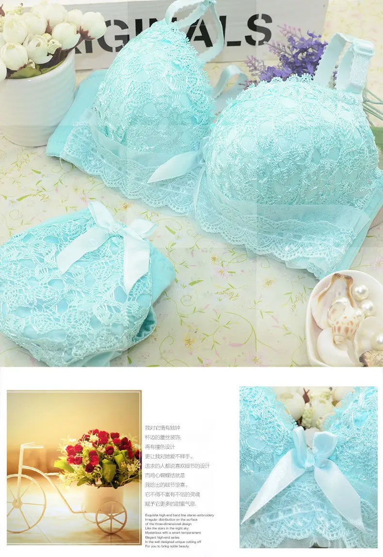 Push-up Bra and Panty Sets  Beauty Back Sexy Women's Underwear Set Lace Female Brassiere Embroidery Lingerie Set