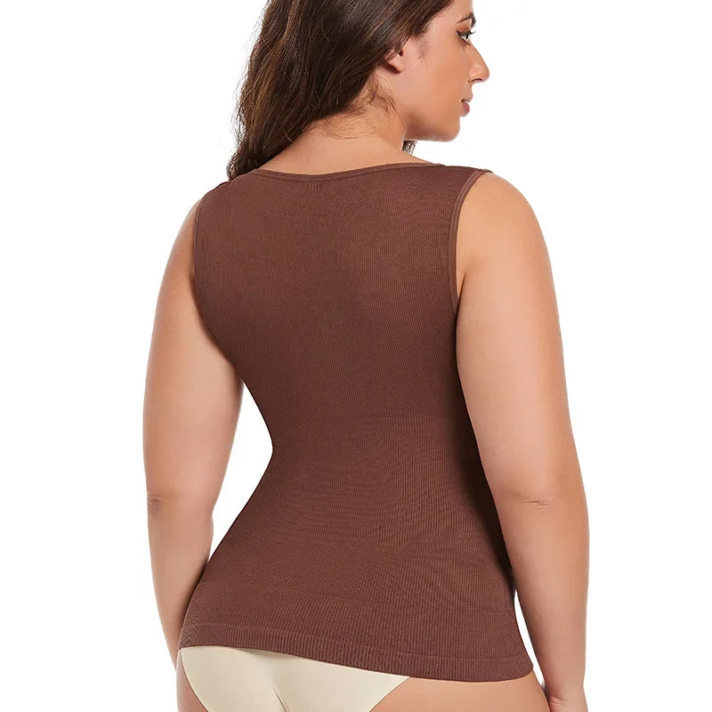 Shapewear Women Shirts S-3XL Sleeveless Body Shaper V Neck Compression Tank Tops Tummy Control Underwear Wide Strap Fajas