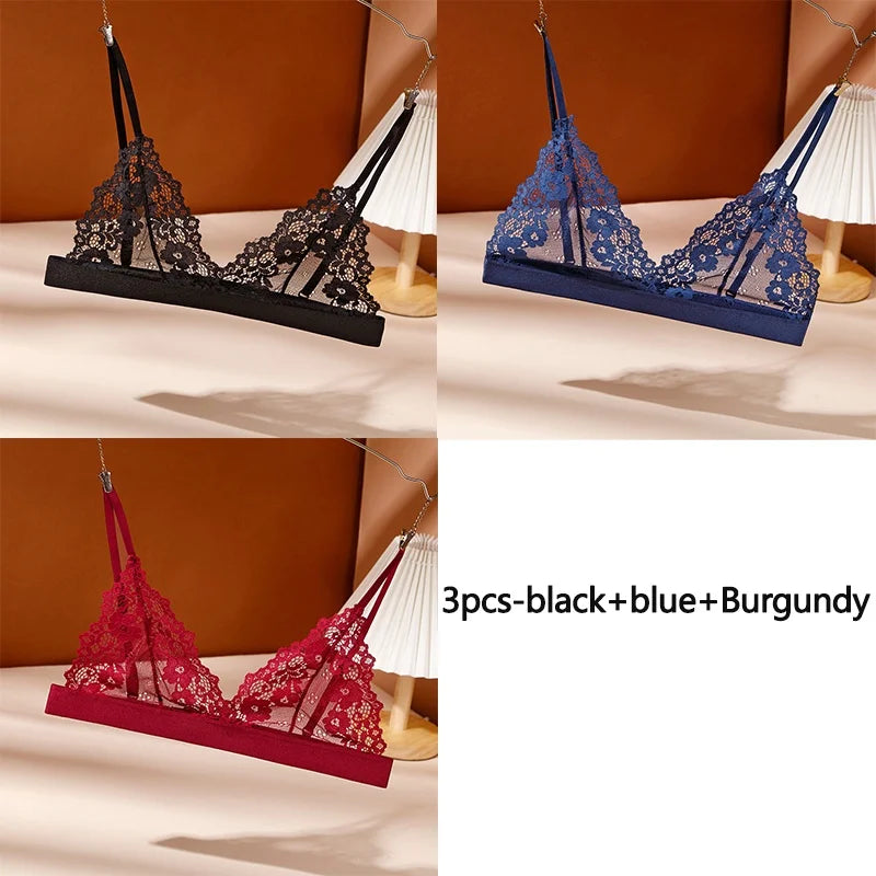 3PCS Women's Seductive Comfort Bralettes Unlined Lace Bra