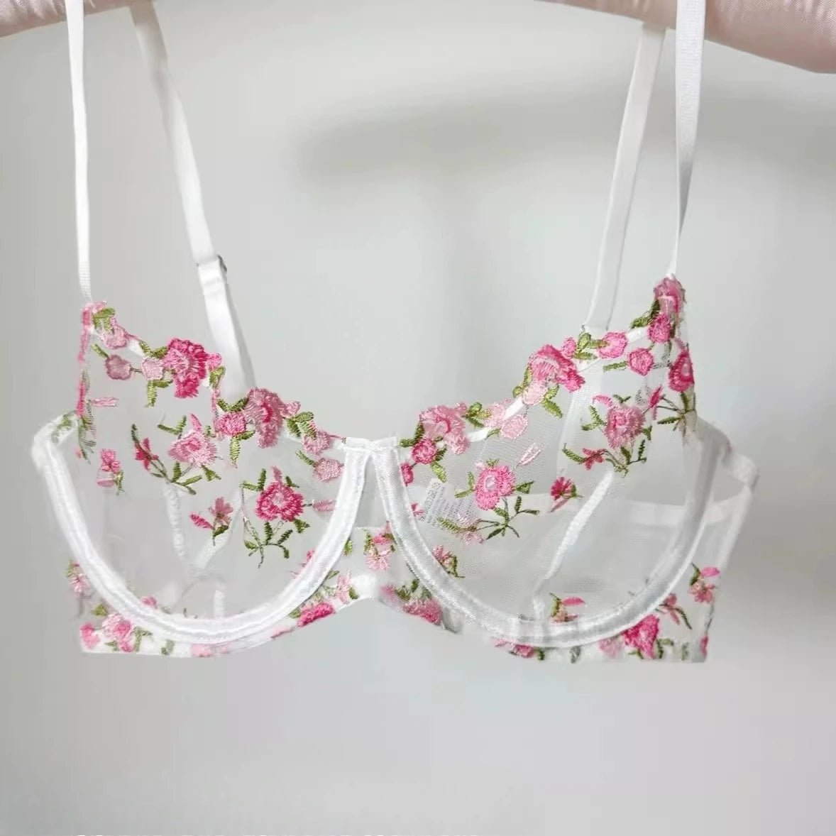Sexy Lingerie Set - Pink French Lace Bra|G-stringFloral Embroidery Women's Underwear,Sweet Push Up Bra Set,Valentine's Day Gift
